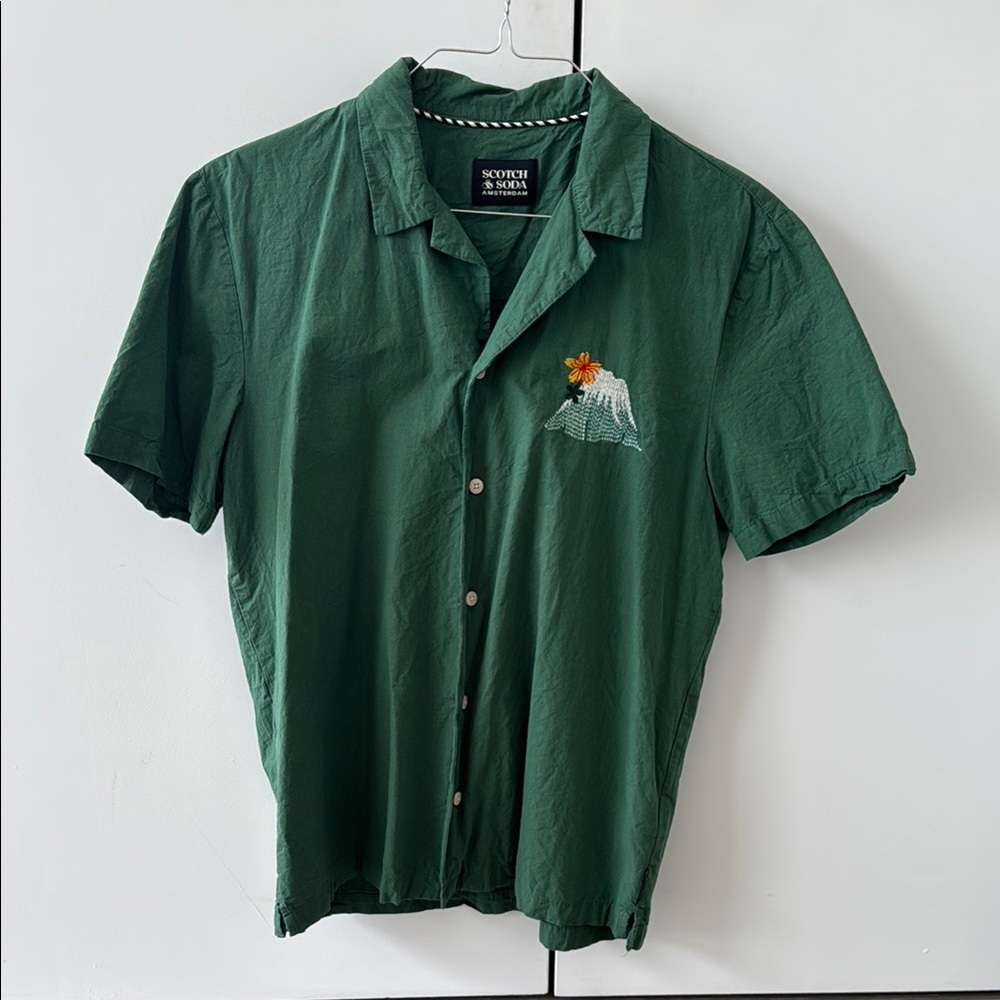 Scotch & Soda Short-Sleeved Embroidered Camp Men's Shirts Green